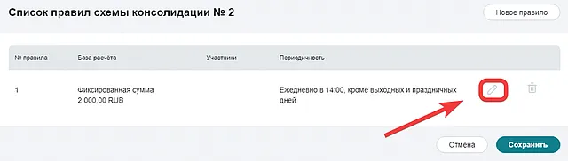 Кнопка для перехода к редактированию правила в схеме консолидации