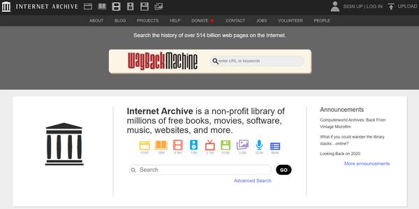 Интернет-Архив это некоммерческая библиотека из миллионов бесплатных книг, фильмов, программного обеспечения, музыки, веб-сайтов и многого другого